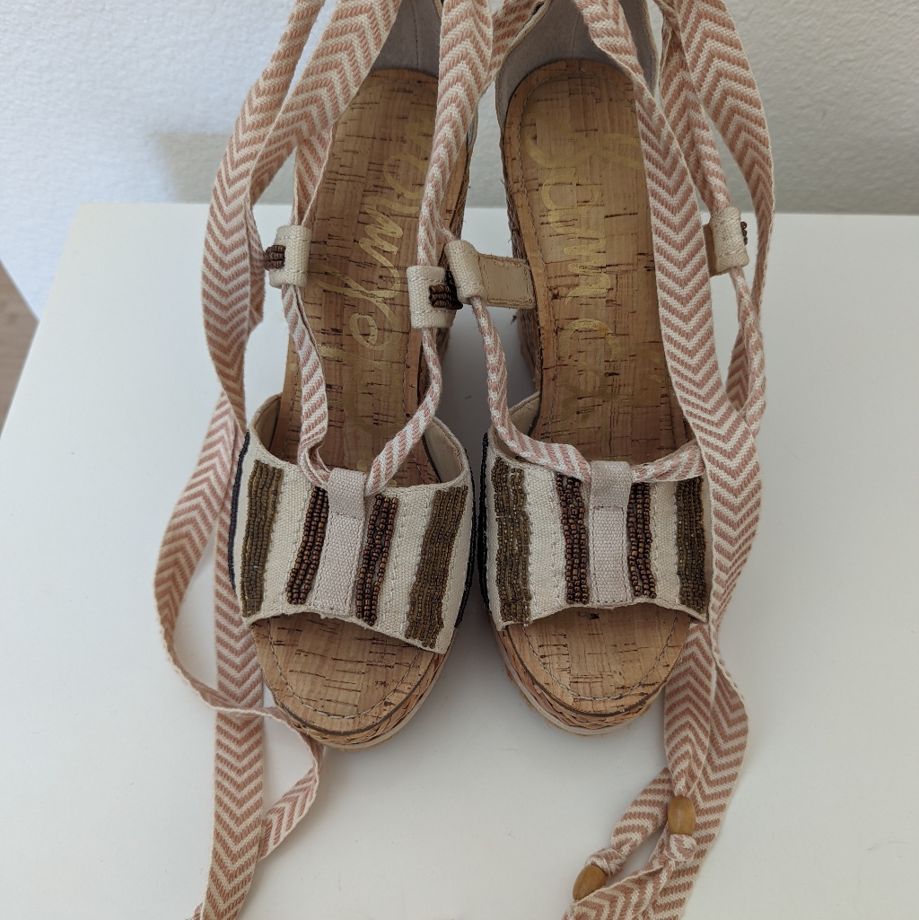 Sam Edelman Wedge Espadrilles In Exc Cond! Us Size 9m In Eggshell, Copper N Gold